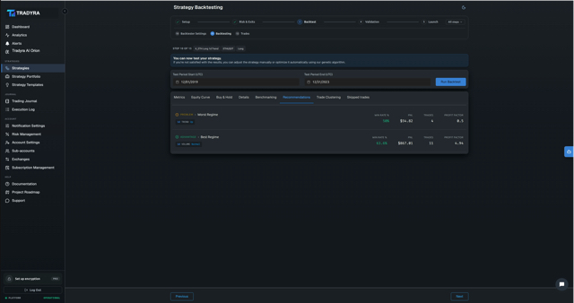 Tradyra strategy backtester results with historical performance metrics and charts — view 7 of 15