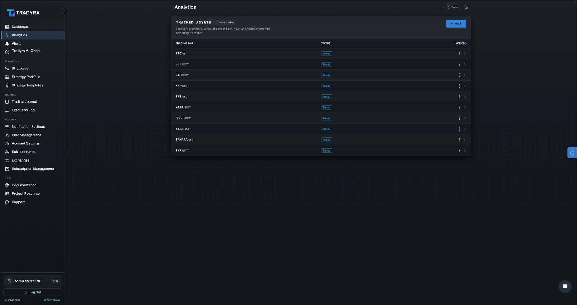 Tradyra platform — strategy builder, backtest, portfolio, journal, risk management — view 2 of 13