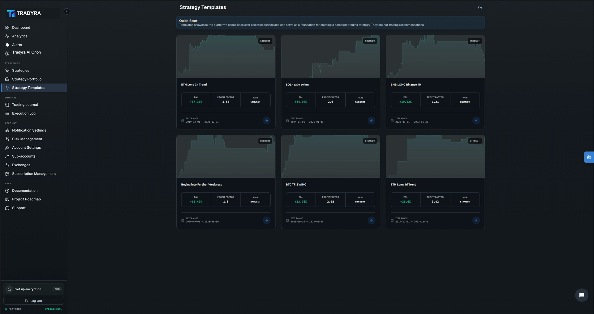 Tradyra platform — strategy builder, backtest, portfolio, journal, risk management — view 7 of 13