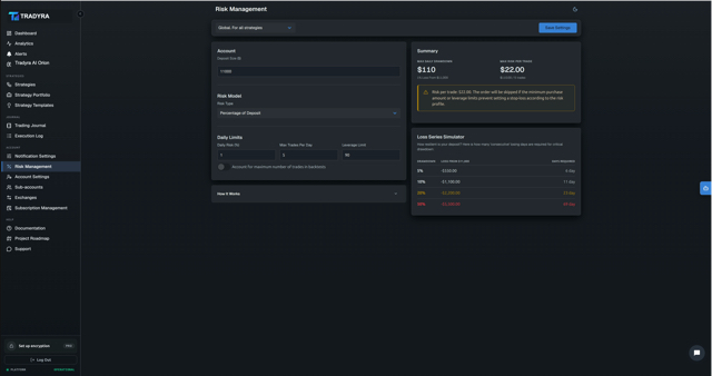 Tradyra risk management calculator and position sizing tools — view 1 of 3